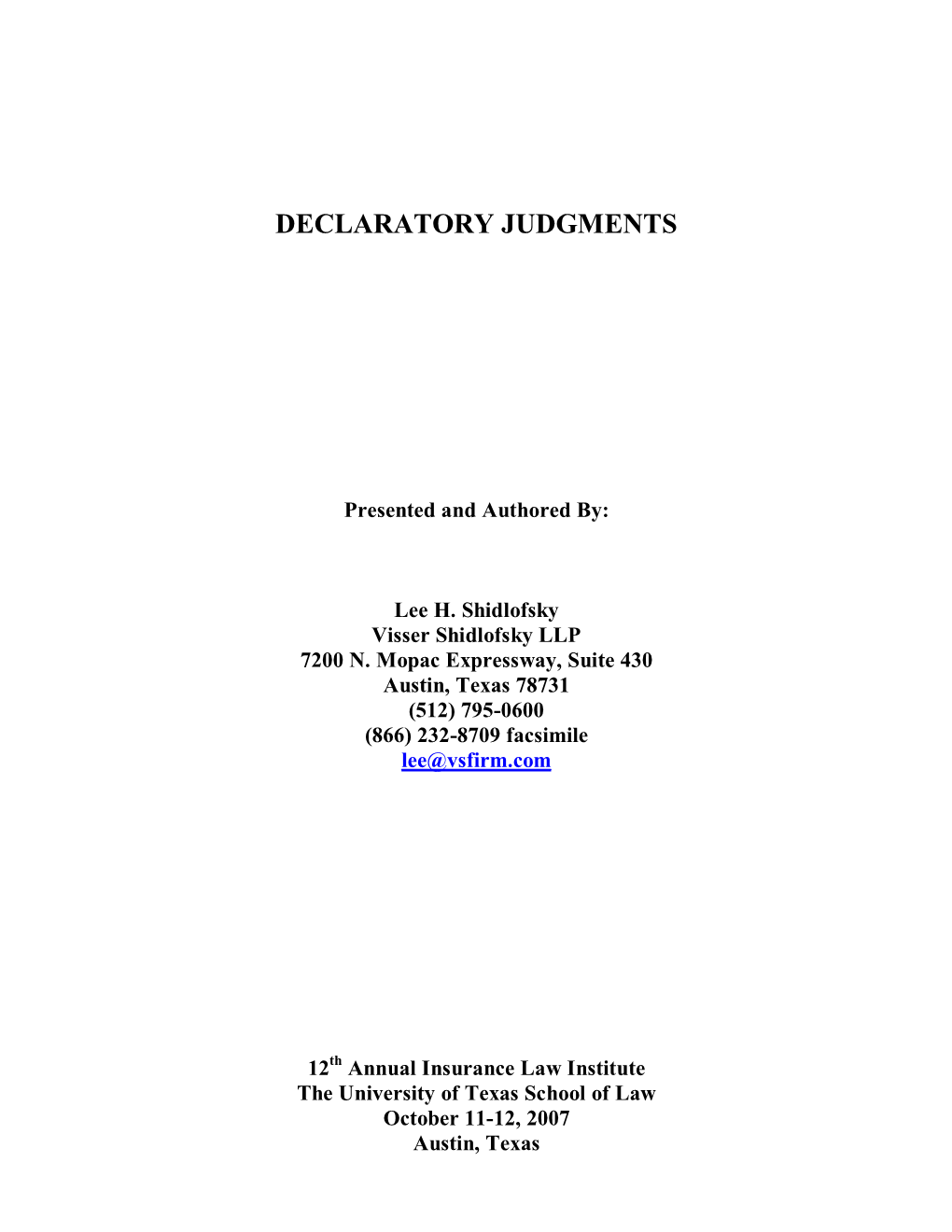 Declaratory Judgments