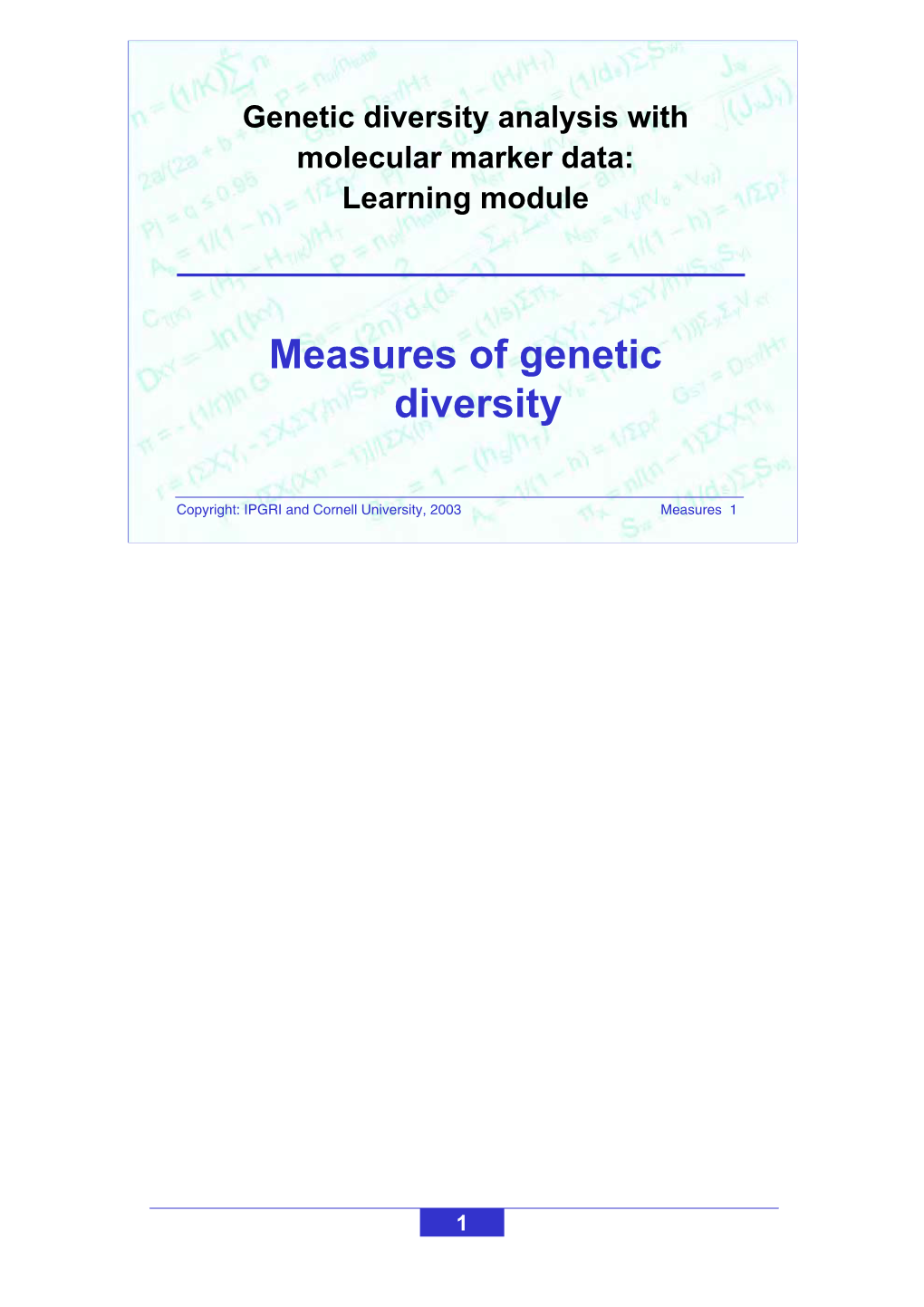 Measures of Genetic Diversity