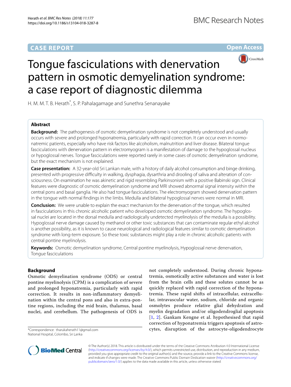 Tongue Fasciculations with Denervation Pattern in Osmotic Demyelination Syndrome: a Case Report of Diagnostic Dilemma H