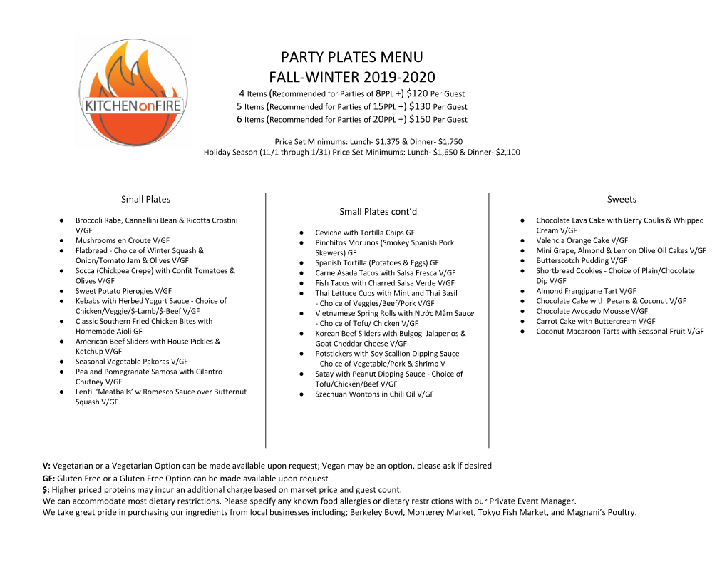 Party Plates Menu