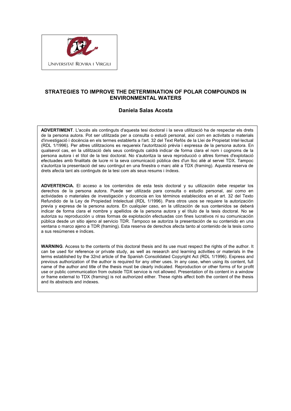 Strategies to Improve the Determination of Polar Compounds in Environmental Waters