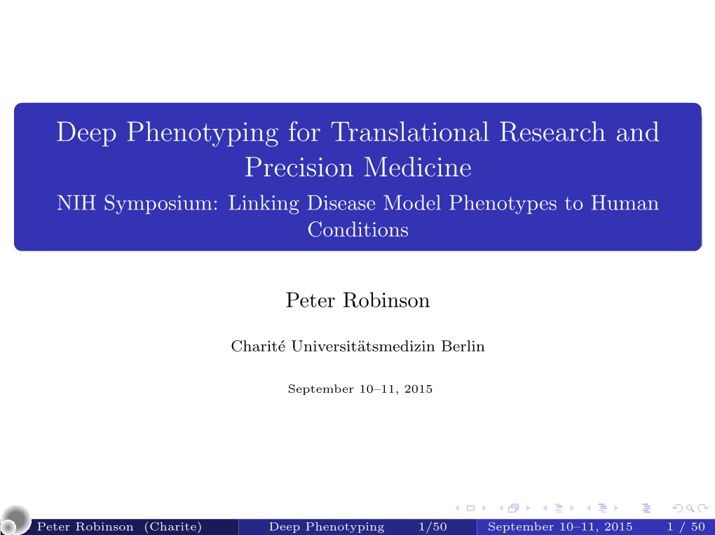 Deep Phenotyping for Translational Research and Precision Medicine NIH Symposium: Linking Disease Model Phenotypes to Human Conditions