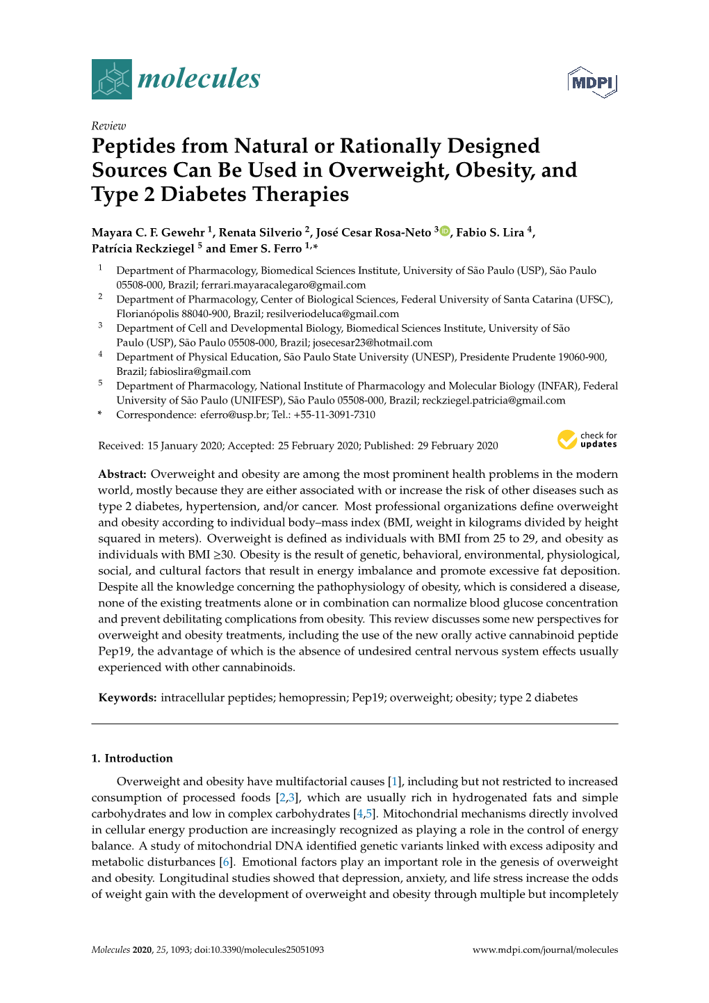 Peptides from Natural Or Rationally Designed Sources Can Be Used in Overweight, Obesity, and Type 2 Diabetes Therapies