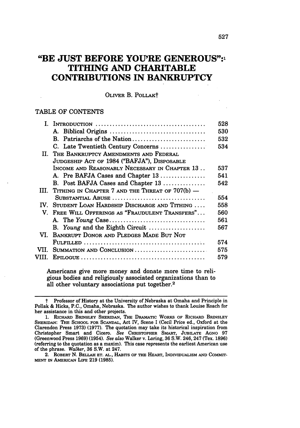 Tithing and Charitable Contributions in Bankruptcy