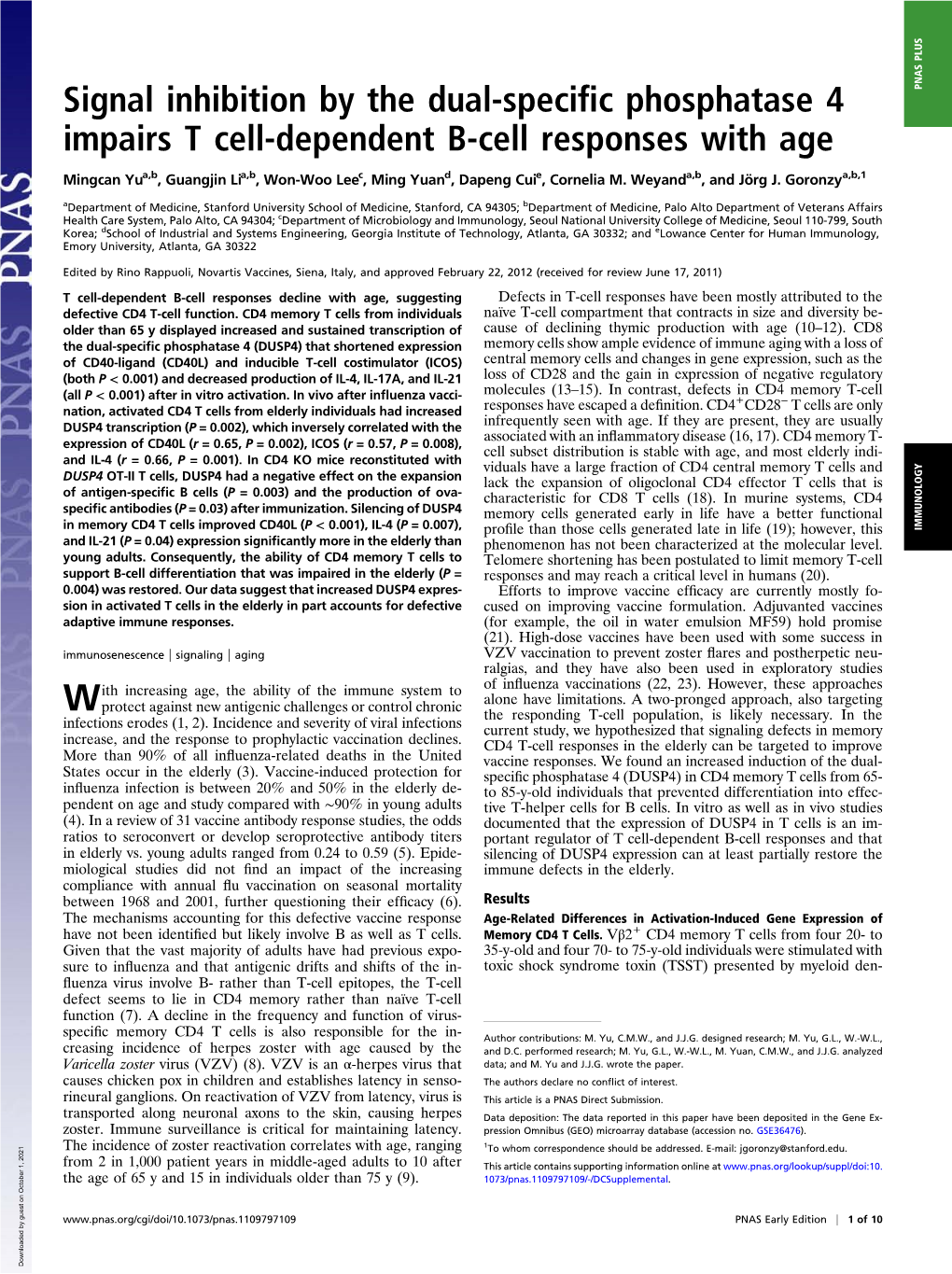 Signal Inhibition by the Dual-Specific Phosphatase 4 Impairs T Cell