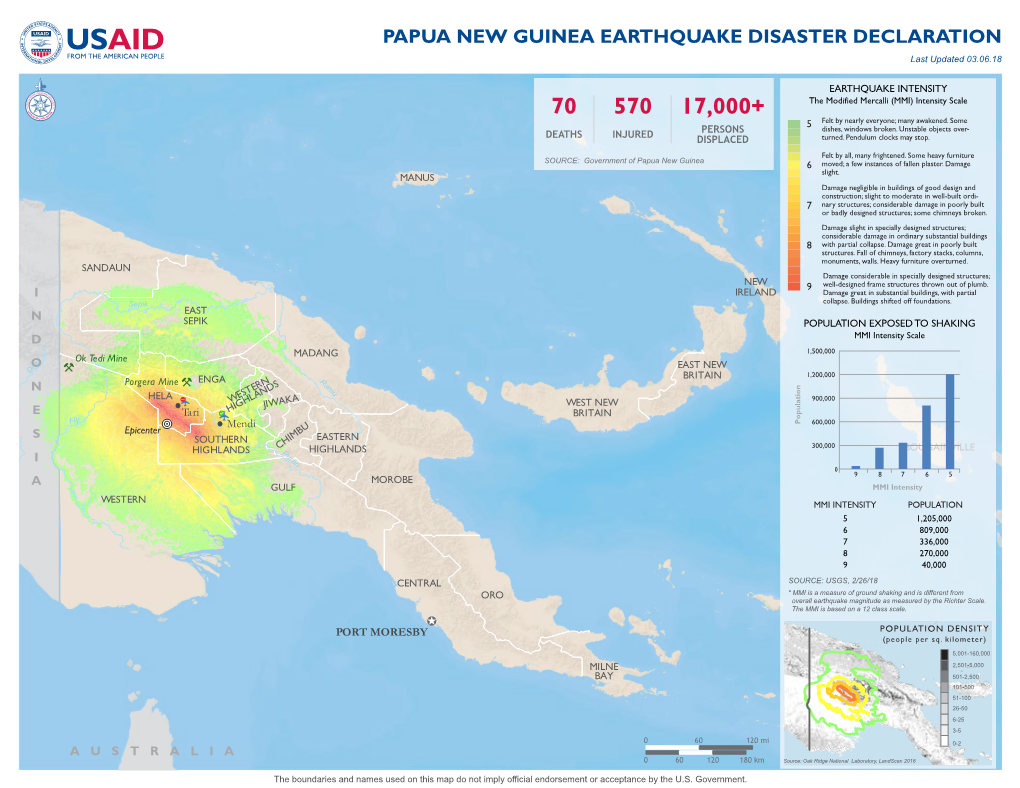 PAPUA NEW GUINEA EARTHQUAKE DISASTER DECLARATION Last Updated 03.06.18