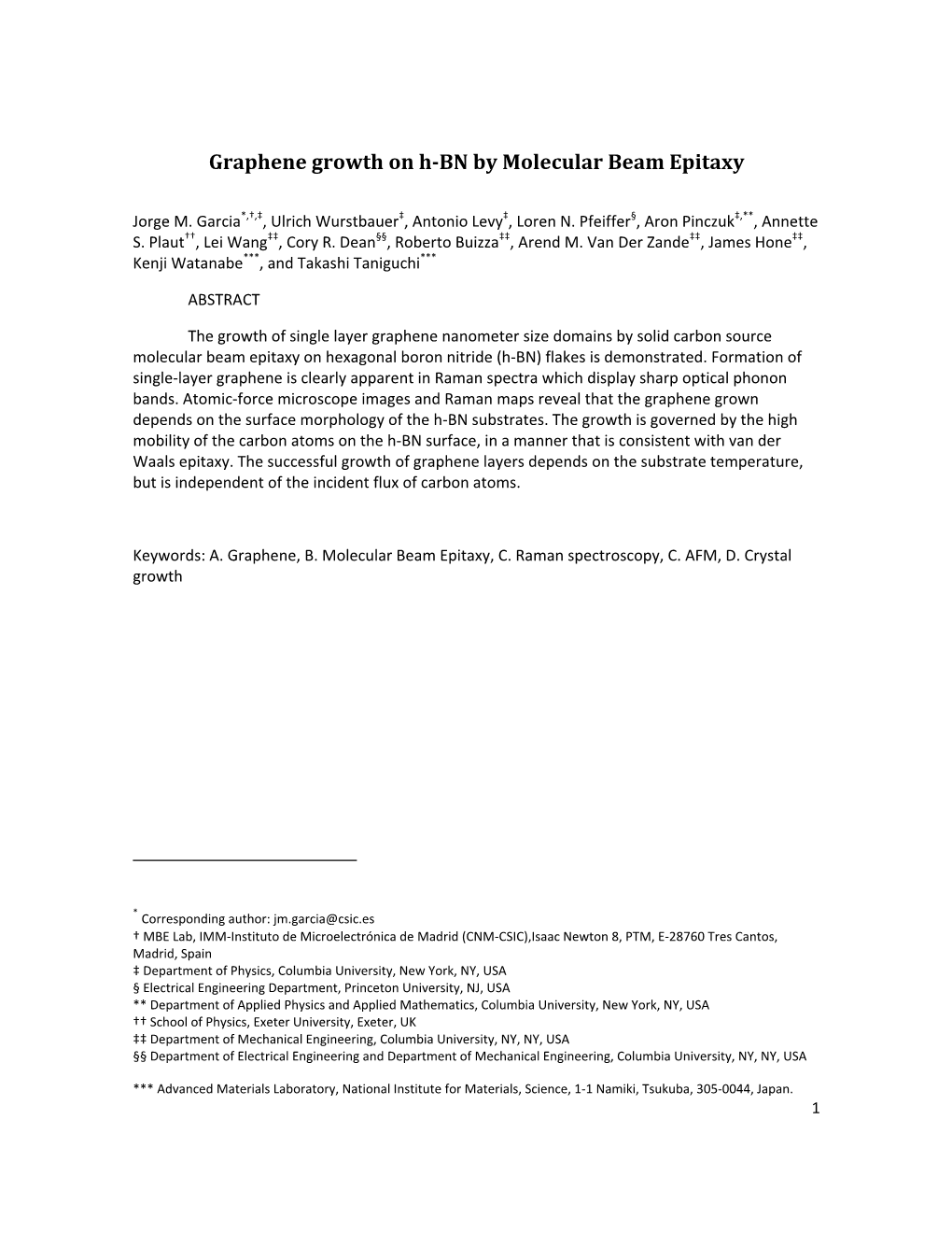 Graphene Growth on H-BN by Molecular Beam Epitaxy