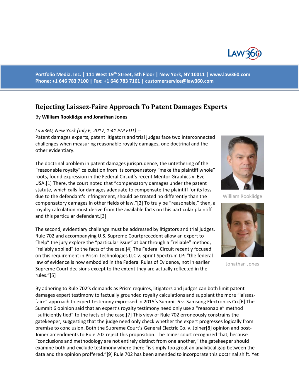 Rejecting Laissez-Faire Approach to Patent Damages Experts by William Rooklidge and Jonathan Jones