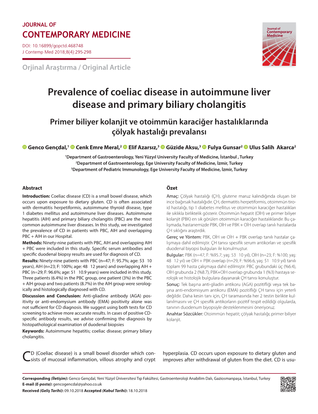 Prevalence of Coeliac Disease in Autoimmune Liver