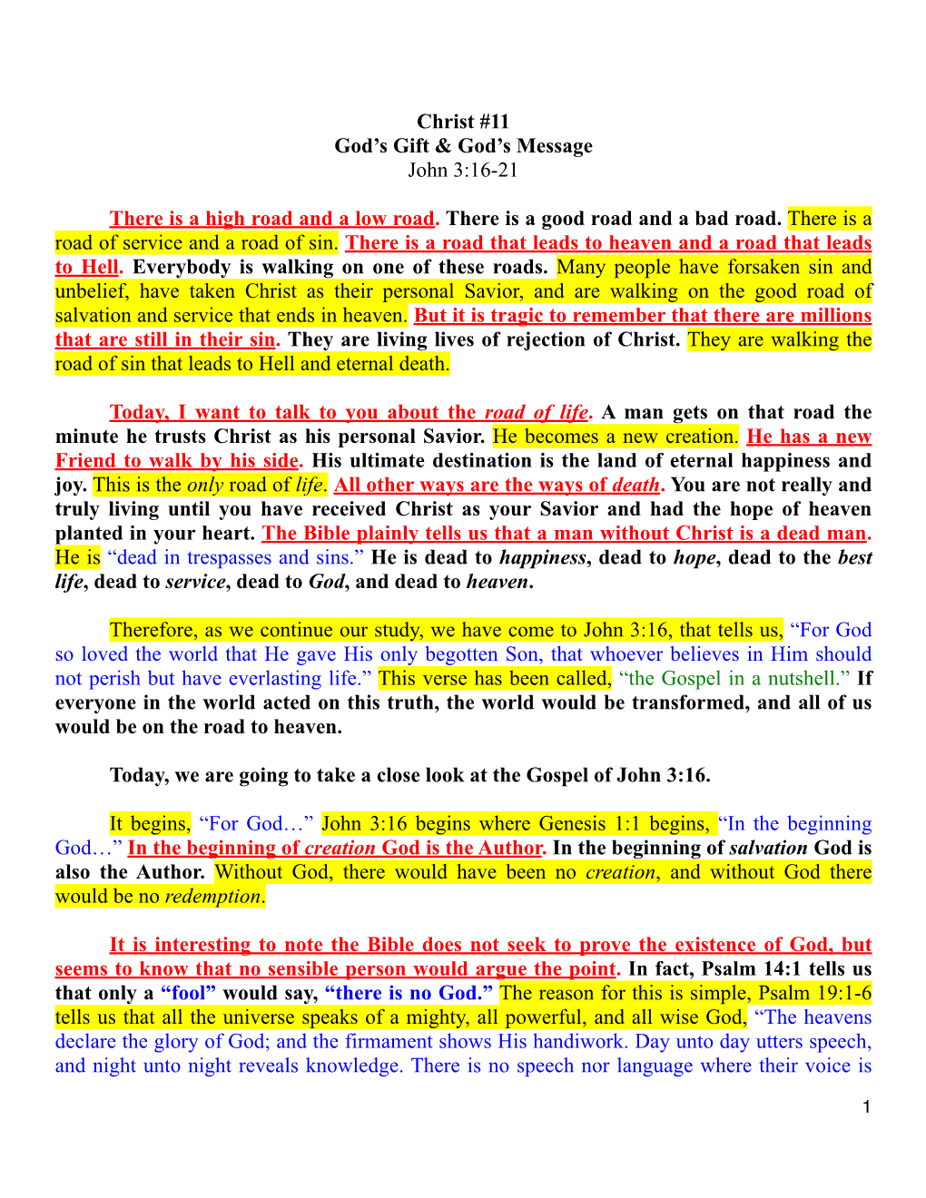 Christ #11 God's Gift & God's Message John 3:16-21