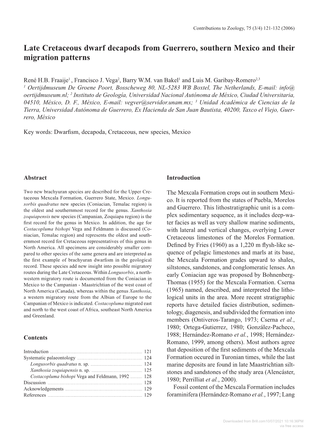 Late Cretaceous Dwarf Decapods from Guerrero, Southern Mexico and Their Migration Patterns