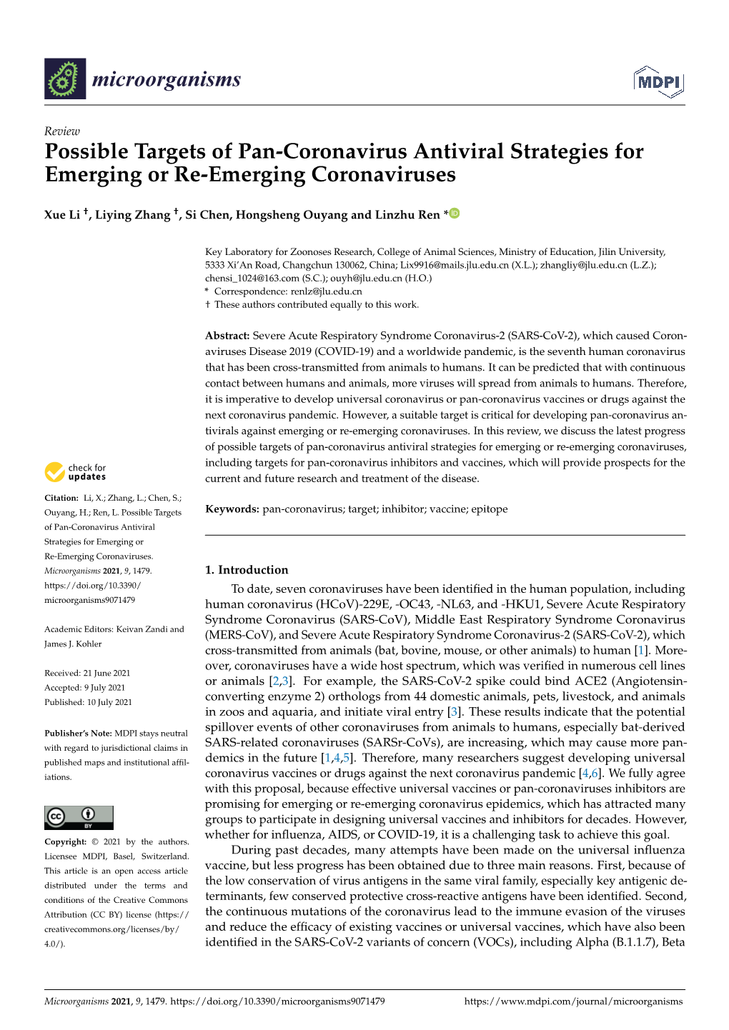 Possible Targets of Pan-Coronavirus Antiviral Strategies for Emerging Or Re-Emerging Coronaviruses