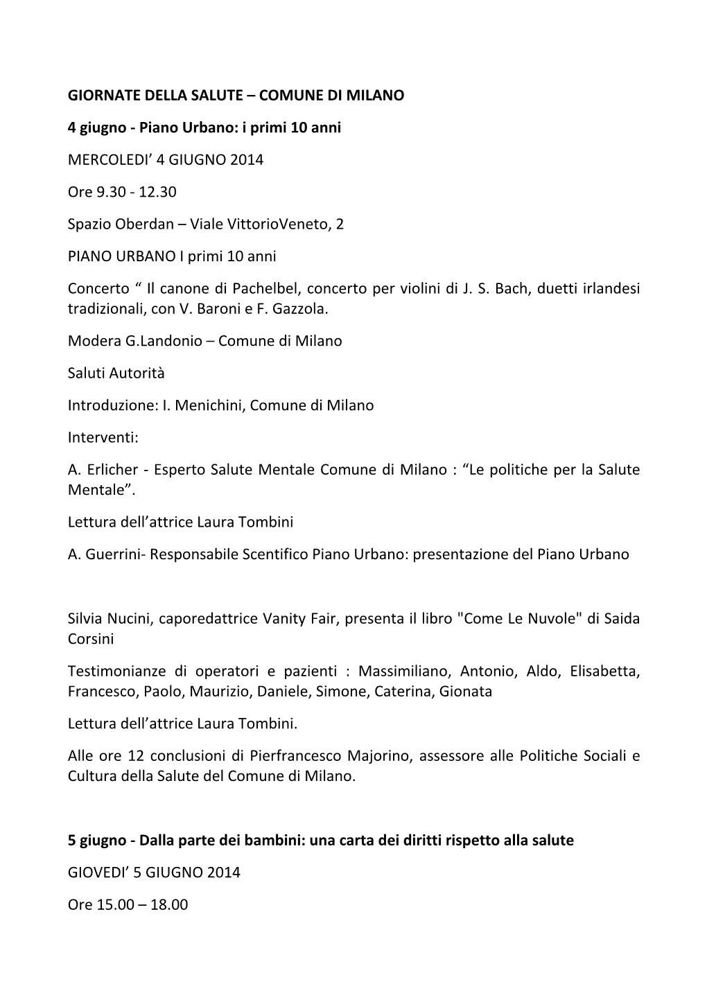 Programma Giorante Della Salute 03.06.14