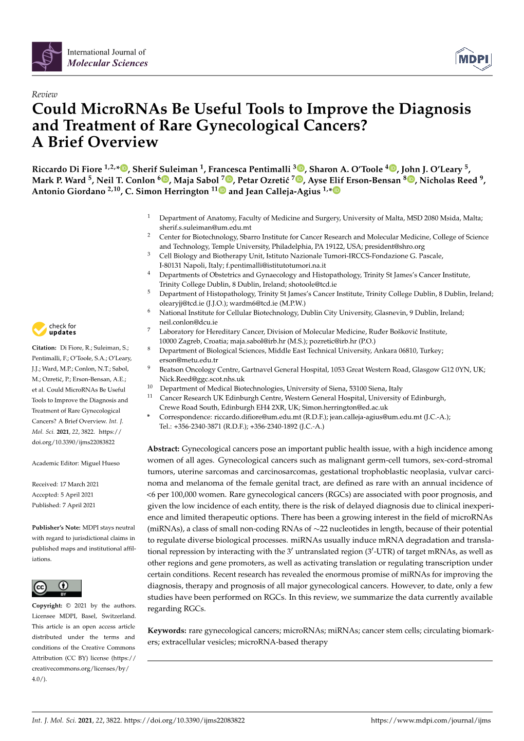 Could Micrornas Be Useful Tools to Improve the Diagnosis and Treatment of Rare Gynecological Cancers? a Brief Overview