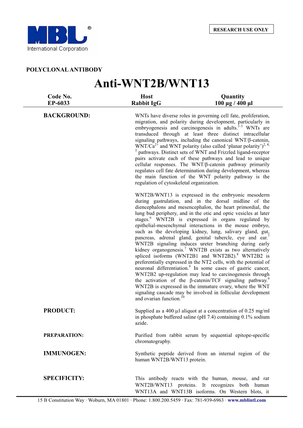 Anti-WNT2B/WNT13 Code No
