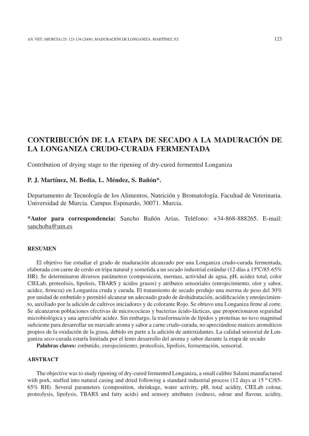 Contribución De La Etapa De Secado a La Maduración De La Longaniza Crudo-Curada Fermentada