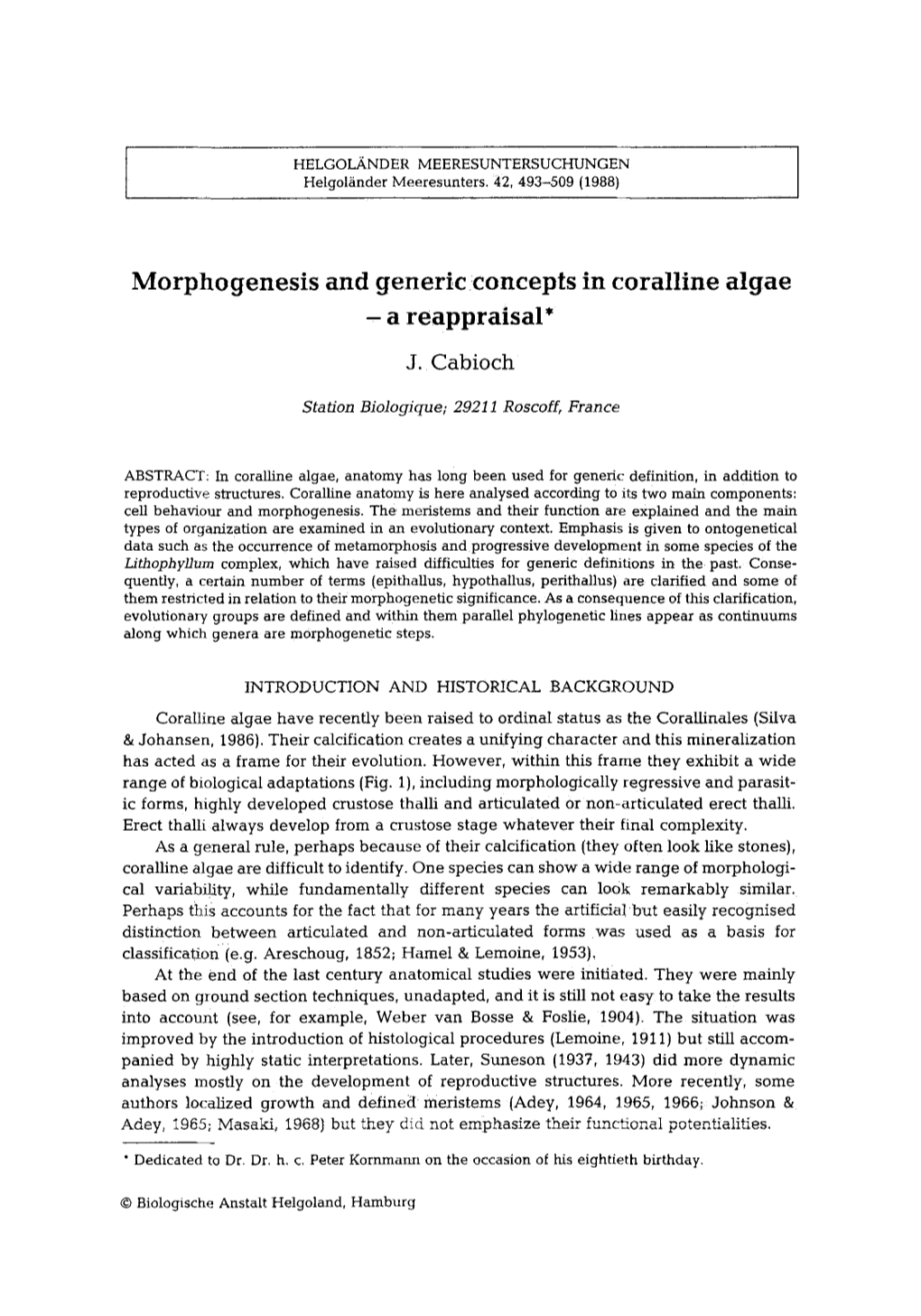 Morphogenesis and Generic Concepts in Coralline Algae &#X2014