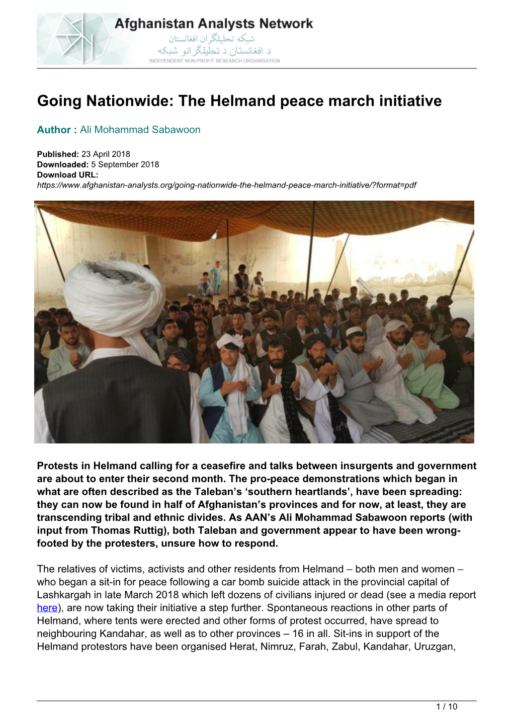 The Helmand Peace March Initiative