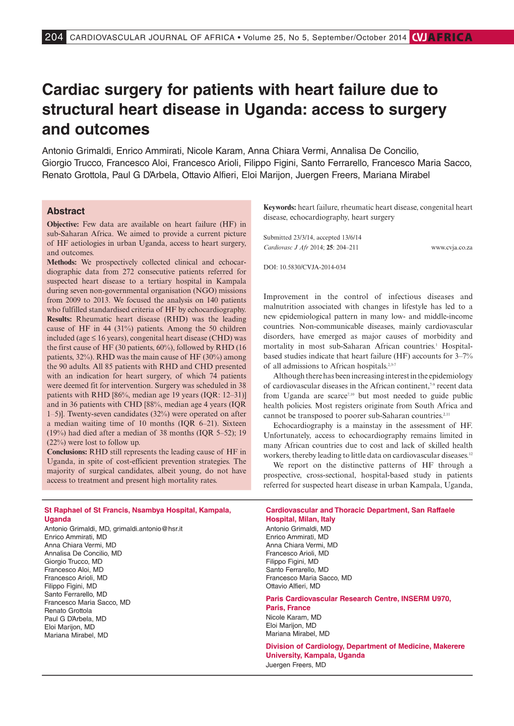 Cardiac Surgery for Patients with Heart Failure Due To