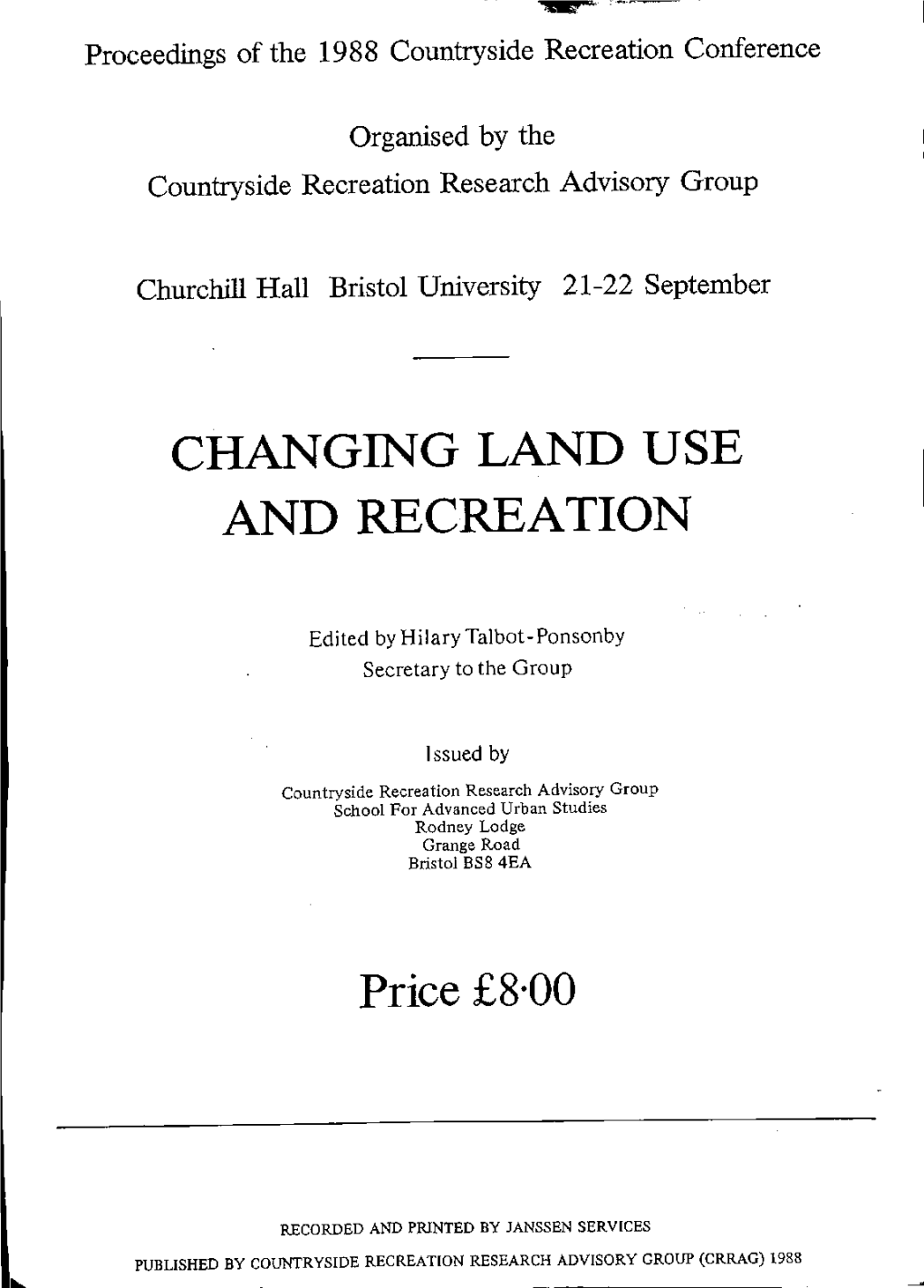 CHANGING LAND USE and Recreation