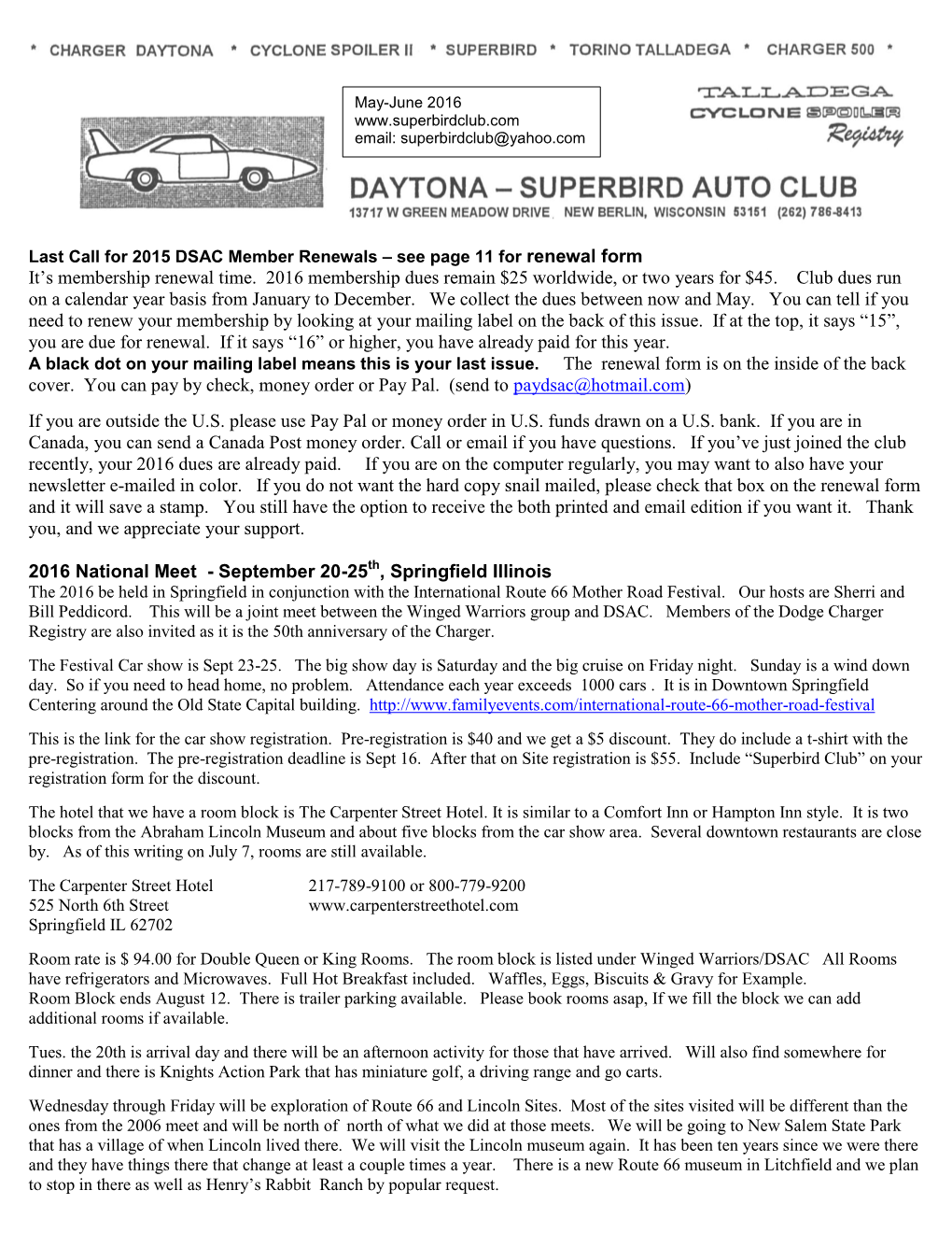 DAYTONA-SUPERBIRD AUTO CLUB WHEELS & DEALS Personal For