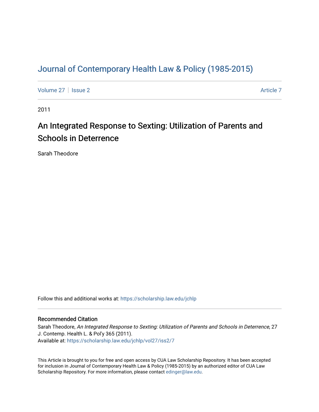 An Integrated Response to Sexting: Utilization of Parents and Schools in Deterrence