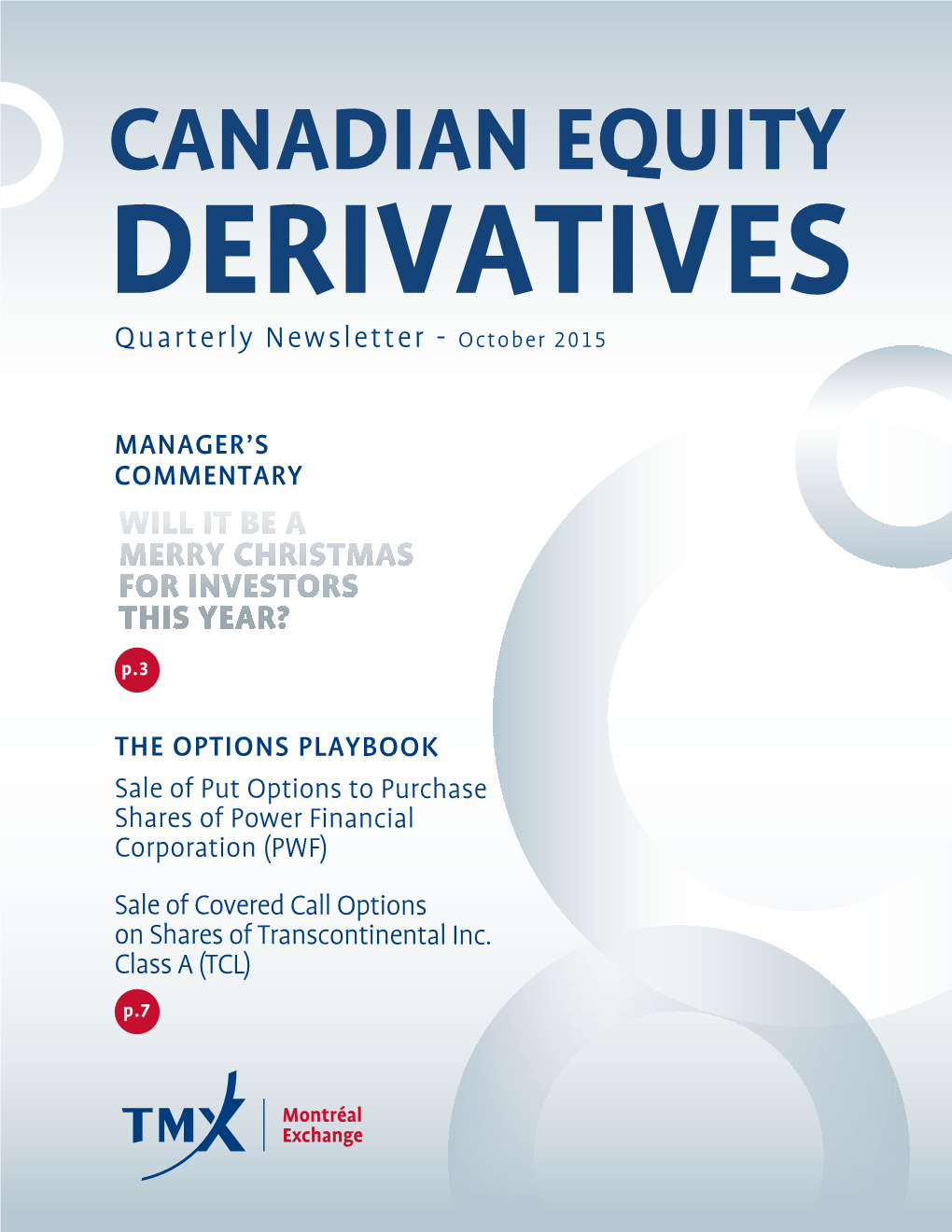 CANADIAN EQUITY DERIVATIVES Quarterly Newsletter - October 2015