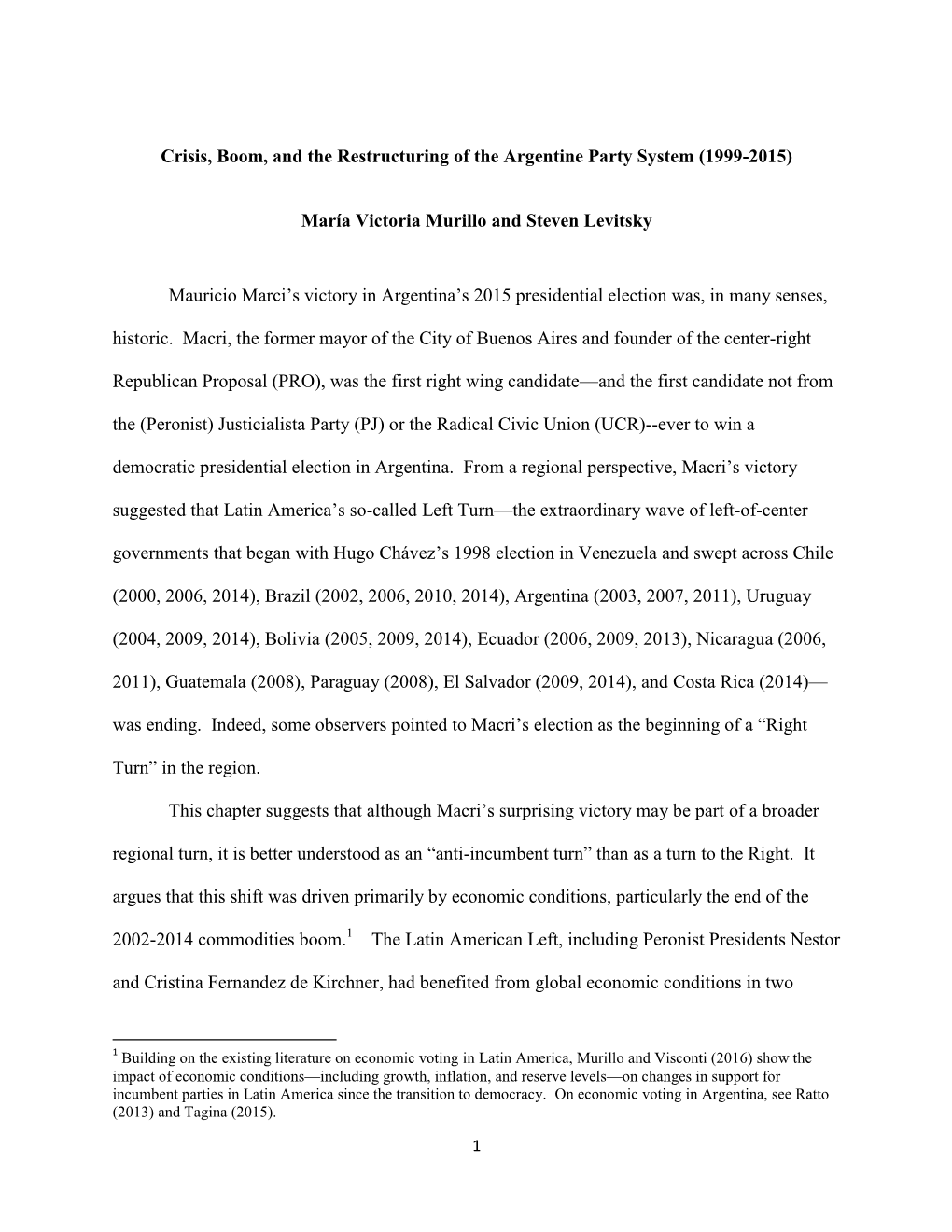 Crisis, Boom, and the Restructuring of the Argentine Party System (1999-2015)