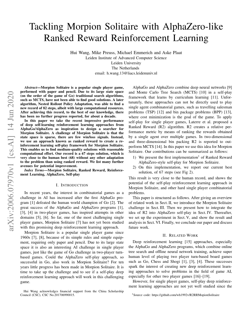 Tackling Morpion Solitaire with Alphazero-Like Ranked Reward Reinforcement Learning