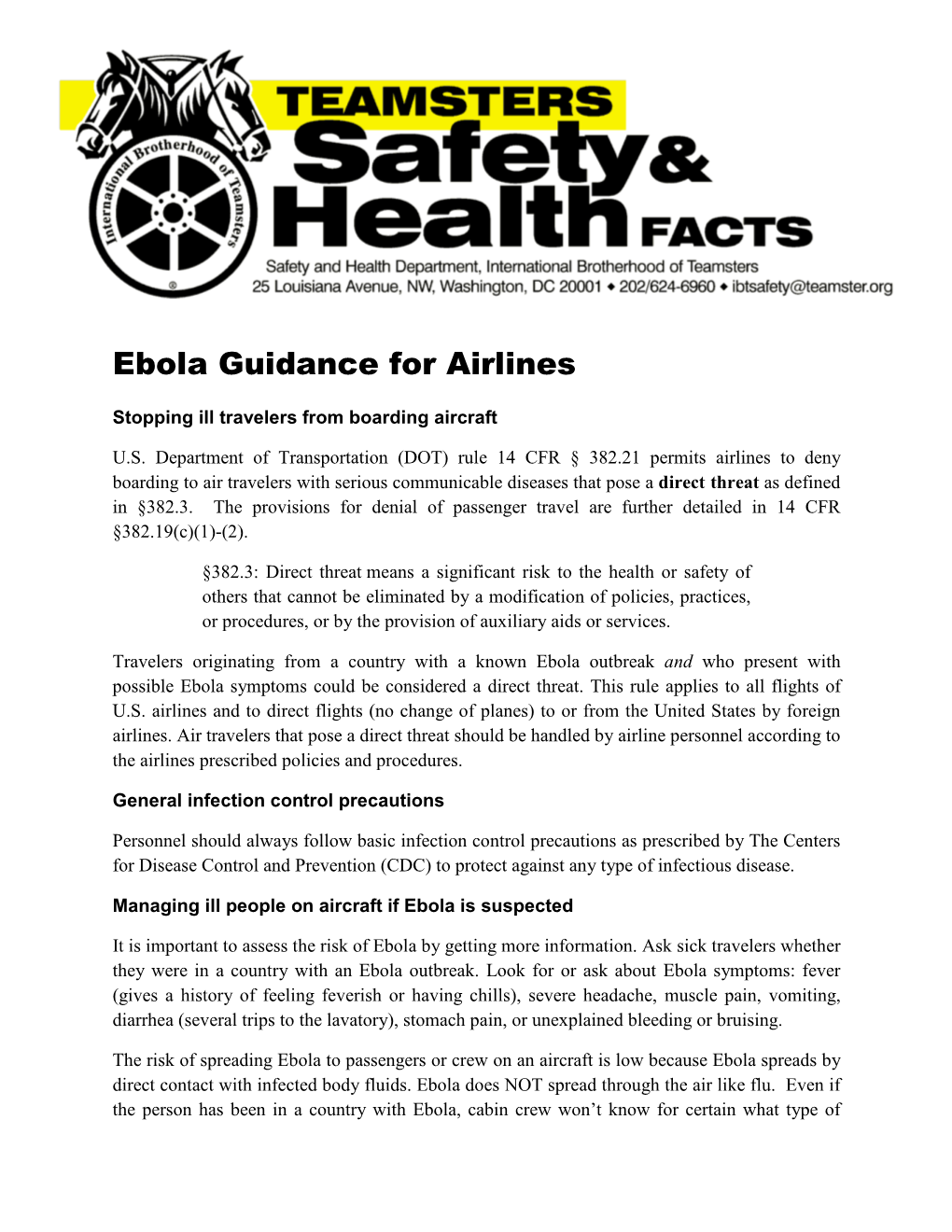 Ebola Guidance for Airlines