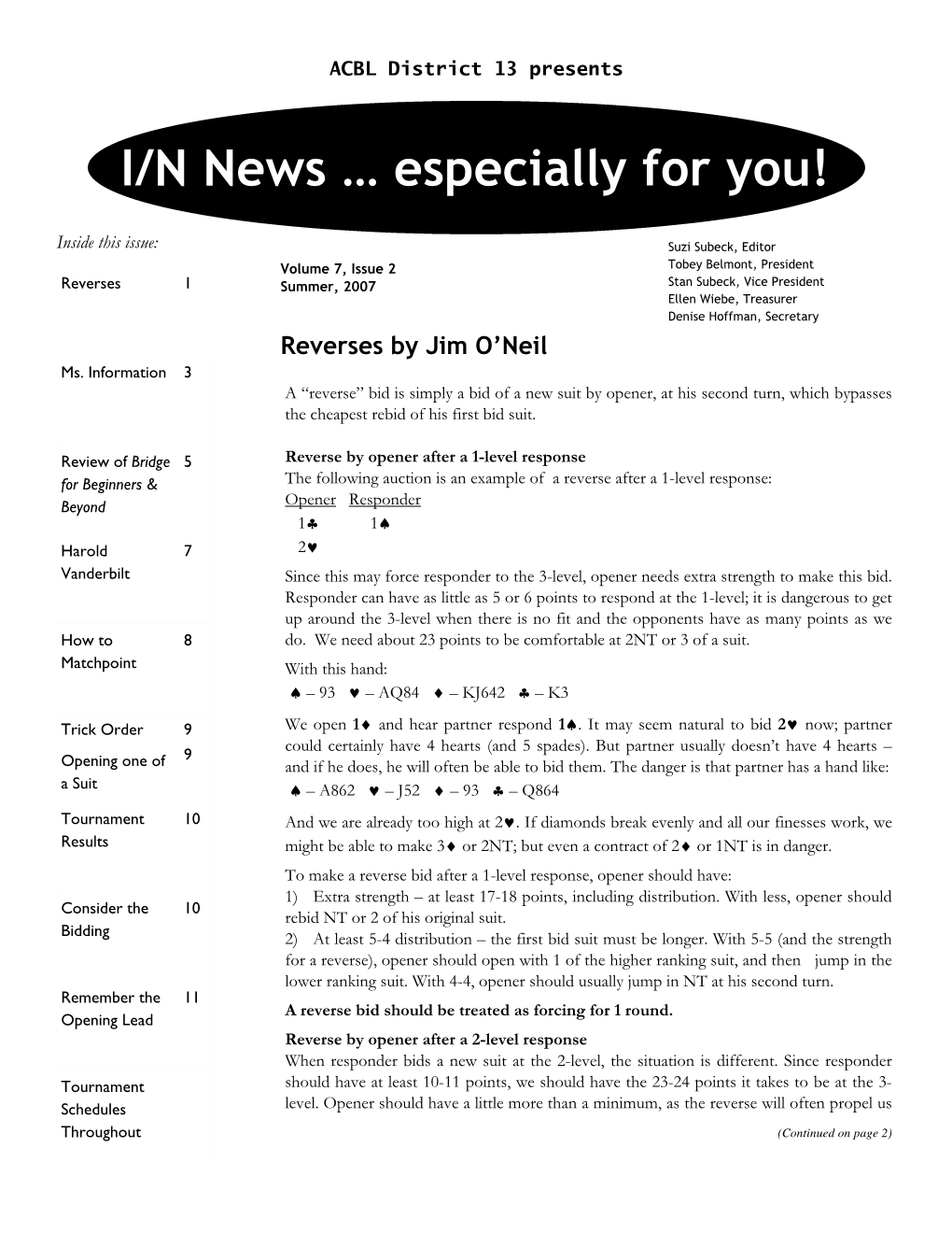 I/N News … Especially for You!
