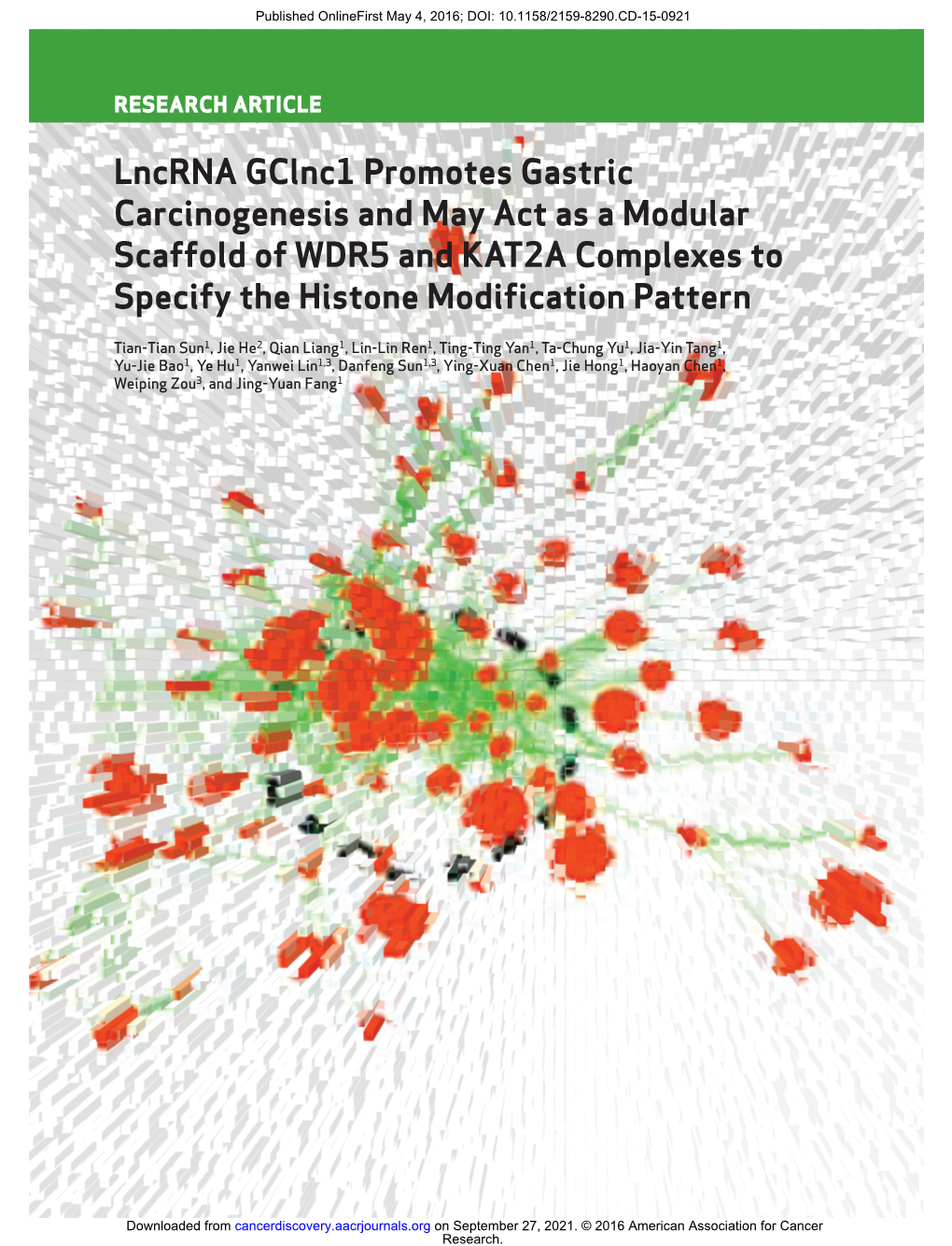 Lncrna Gclnc1 Promotes Gastric Carcinogenesis and May Act As a Modular Scaffold of WDR5 and KAT2A Complexes to Specify the Histone Modiﬁ Cation Pattern