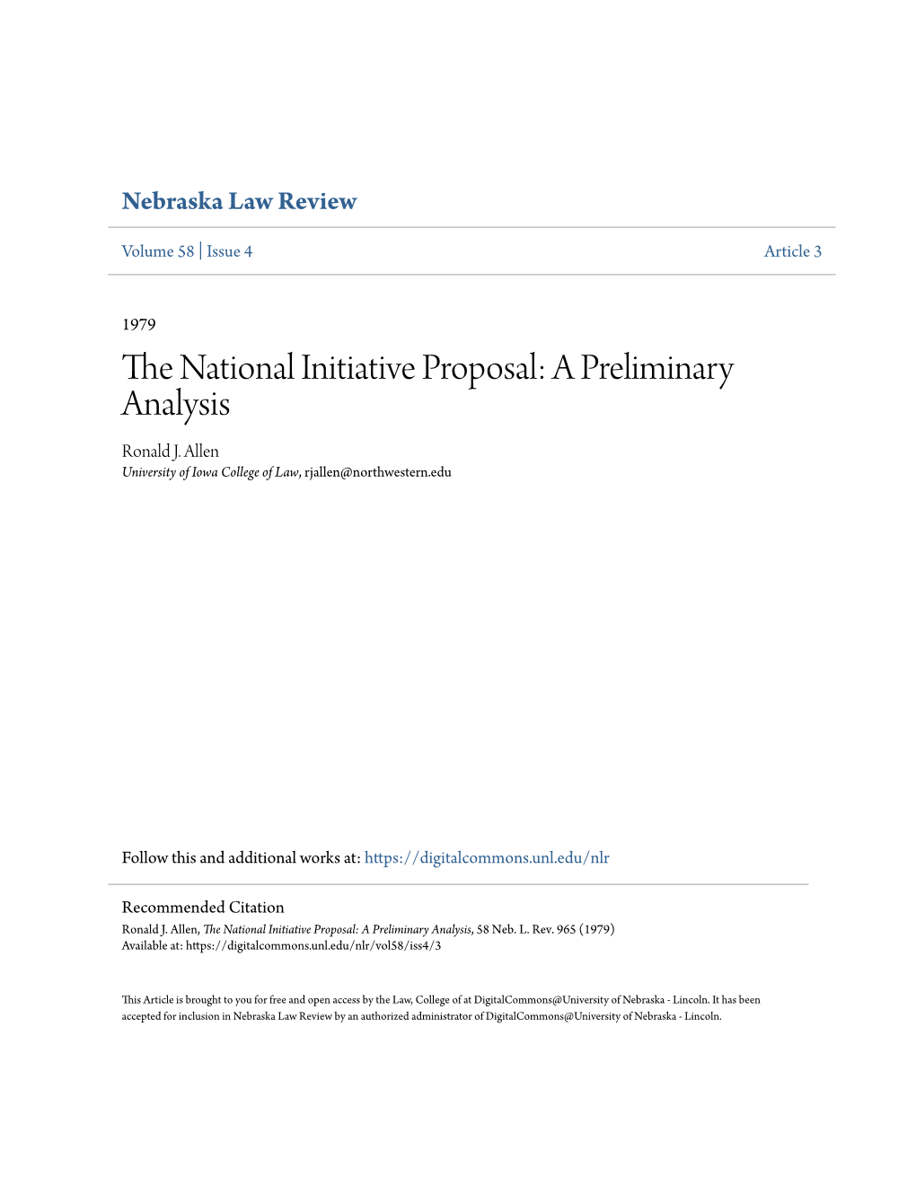 The National Initiative Proposal: a Preliminary Analysis, 58 Neb