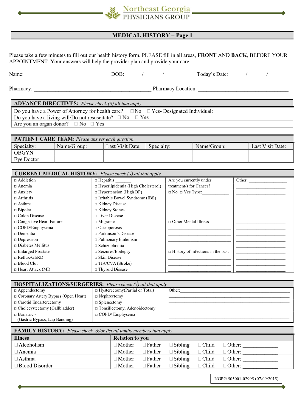 Medical History Form