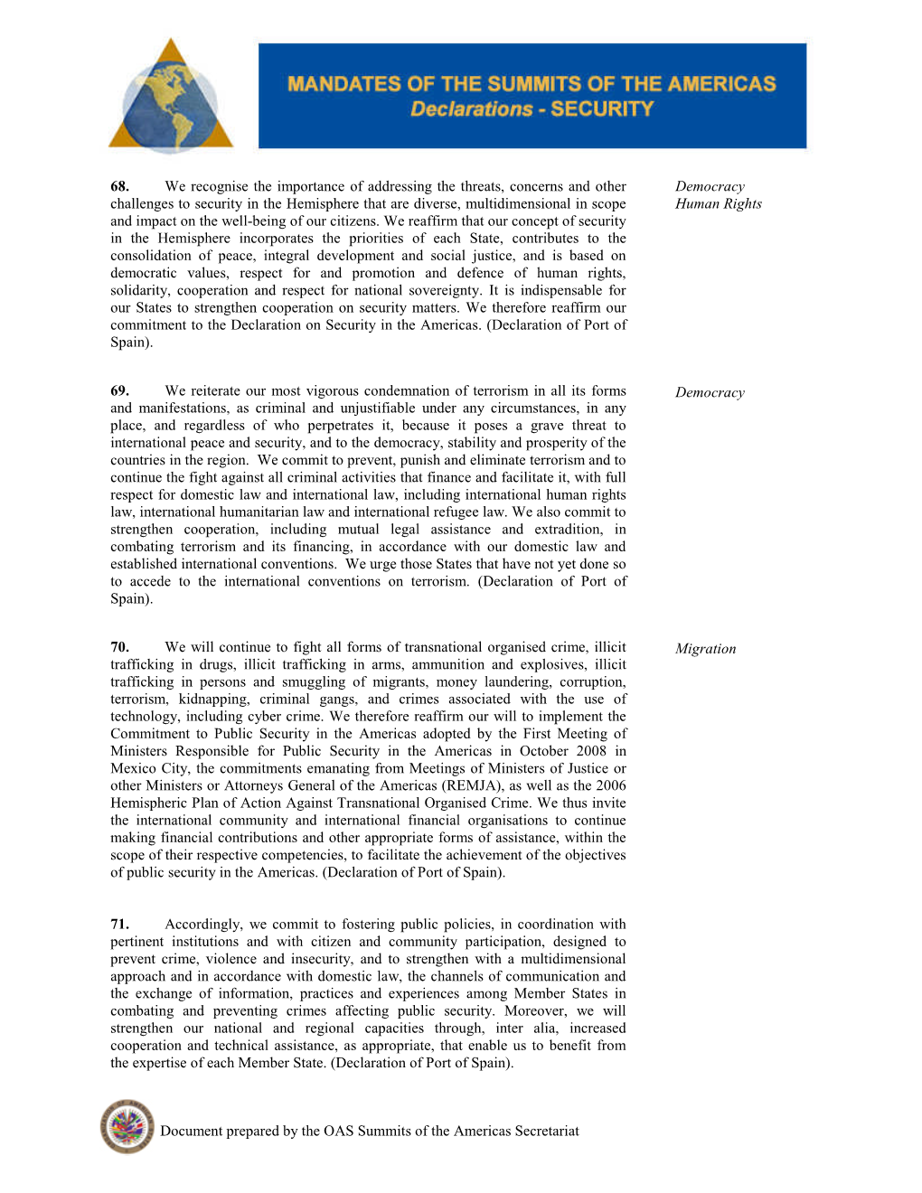 Document Prepared by the OAS Summits of the Americas Secretariat 72