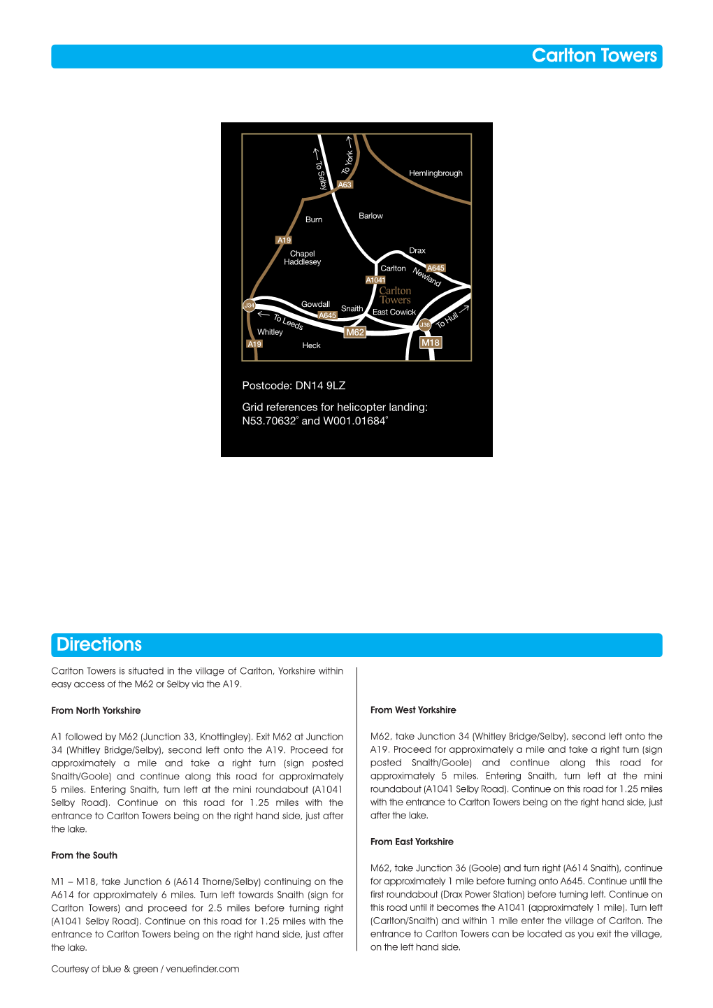 Carlton Towers Directions