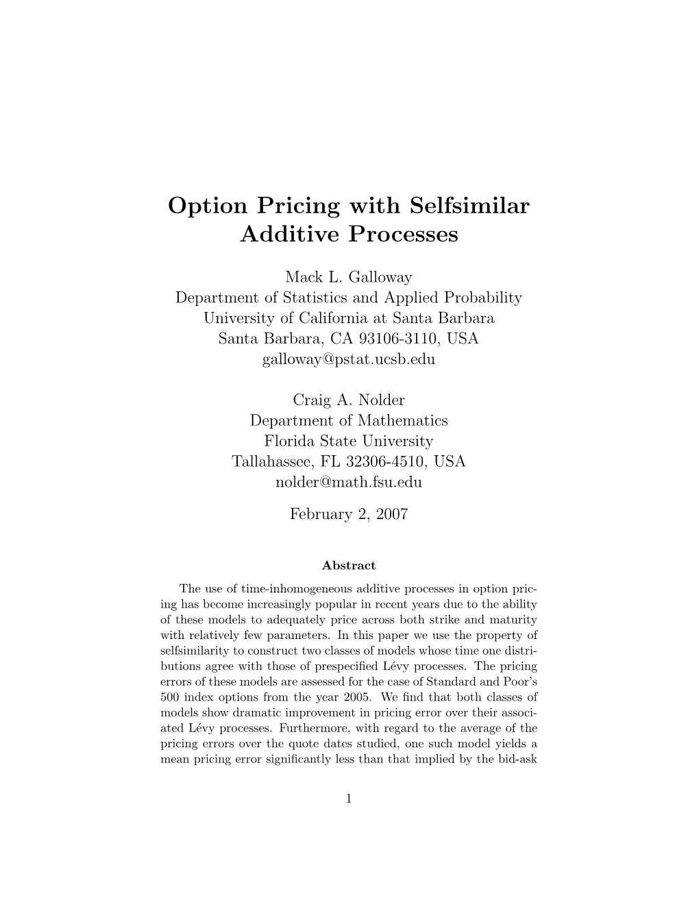Option Pricing with Selfsimilar Additive Processes