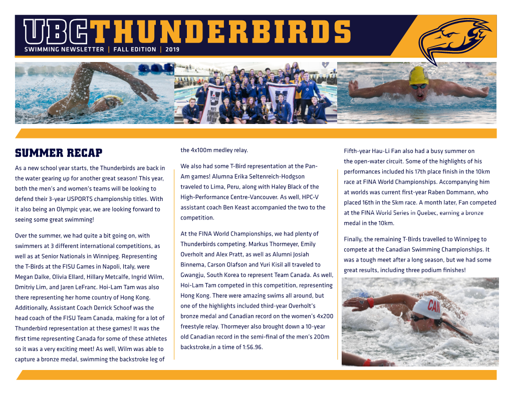 Ubcthunderbirds Swimming Newsletter | Fall Edition | 2019