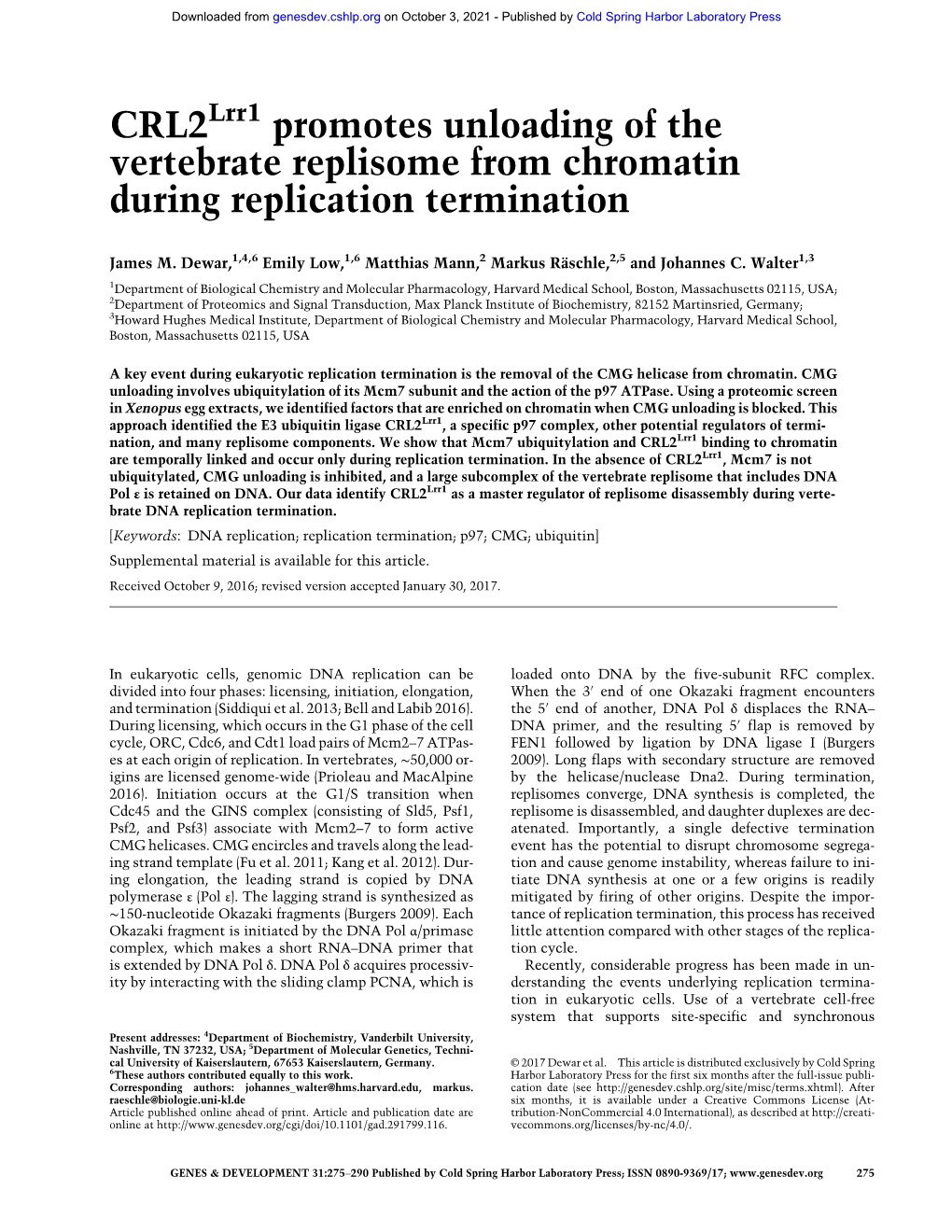 Promotes Unloading of the Vertebrate Replisome from Chromatin During Replication Termination