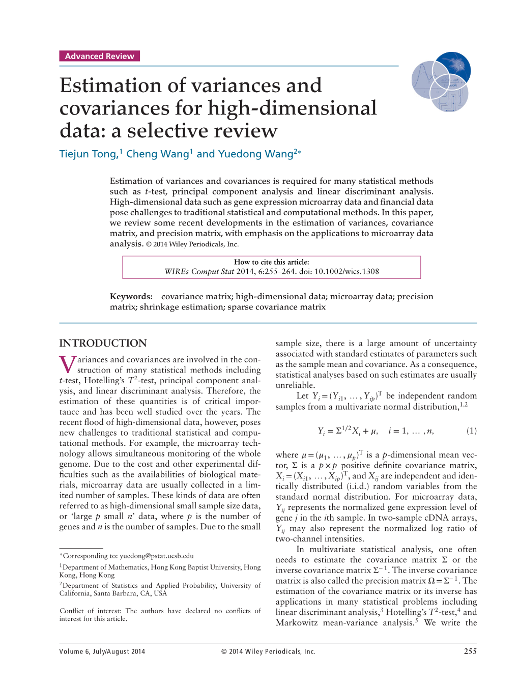 Estimation of Variances and Covariances for Highdimensional Data