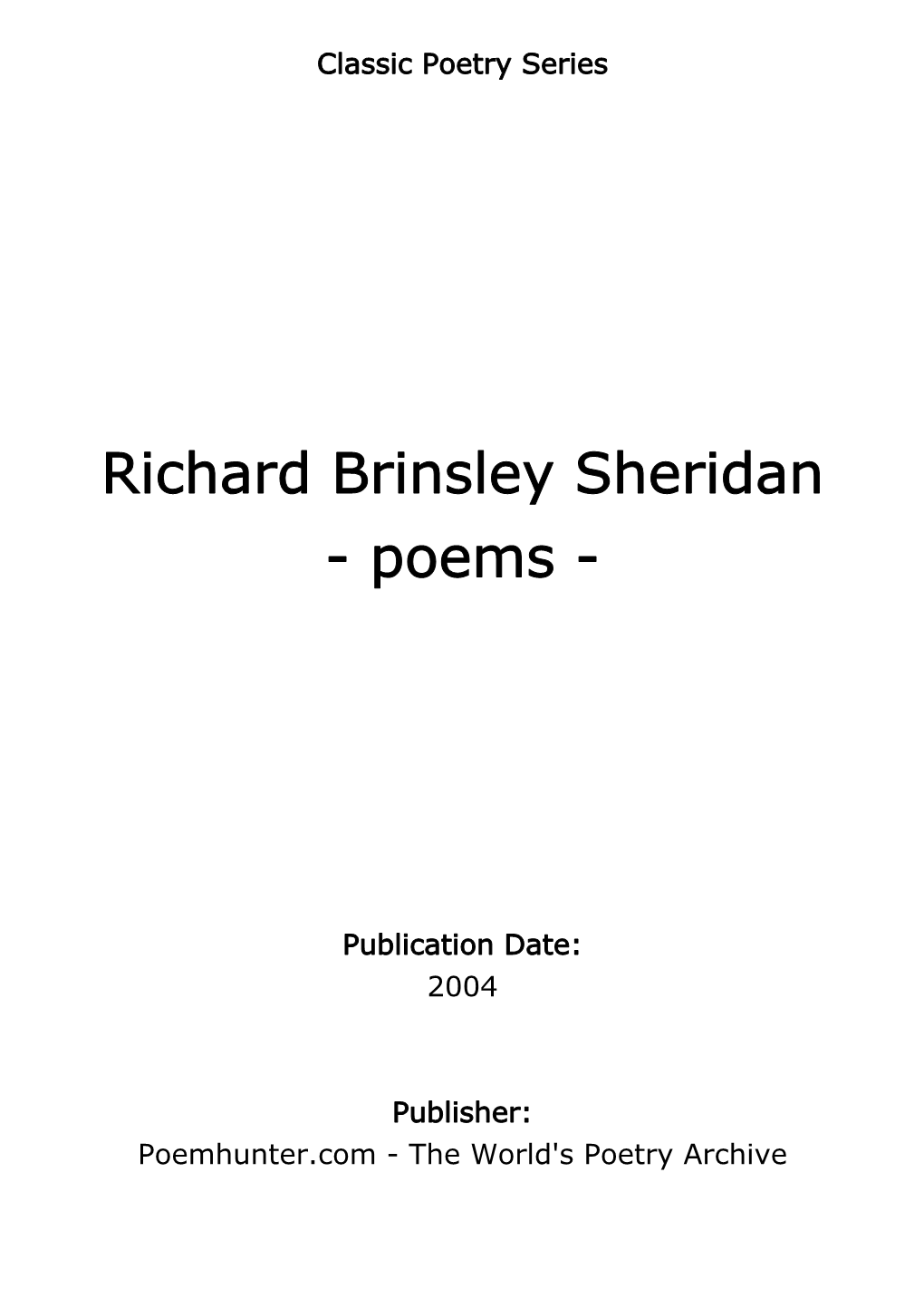 Richard Brinsley Sheridan - Poems