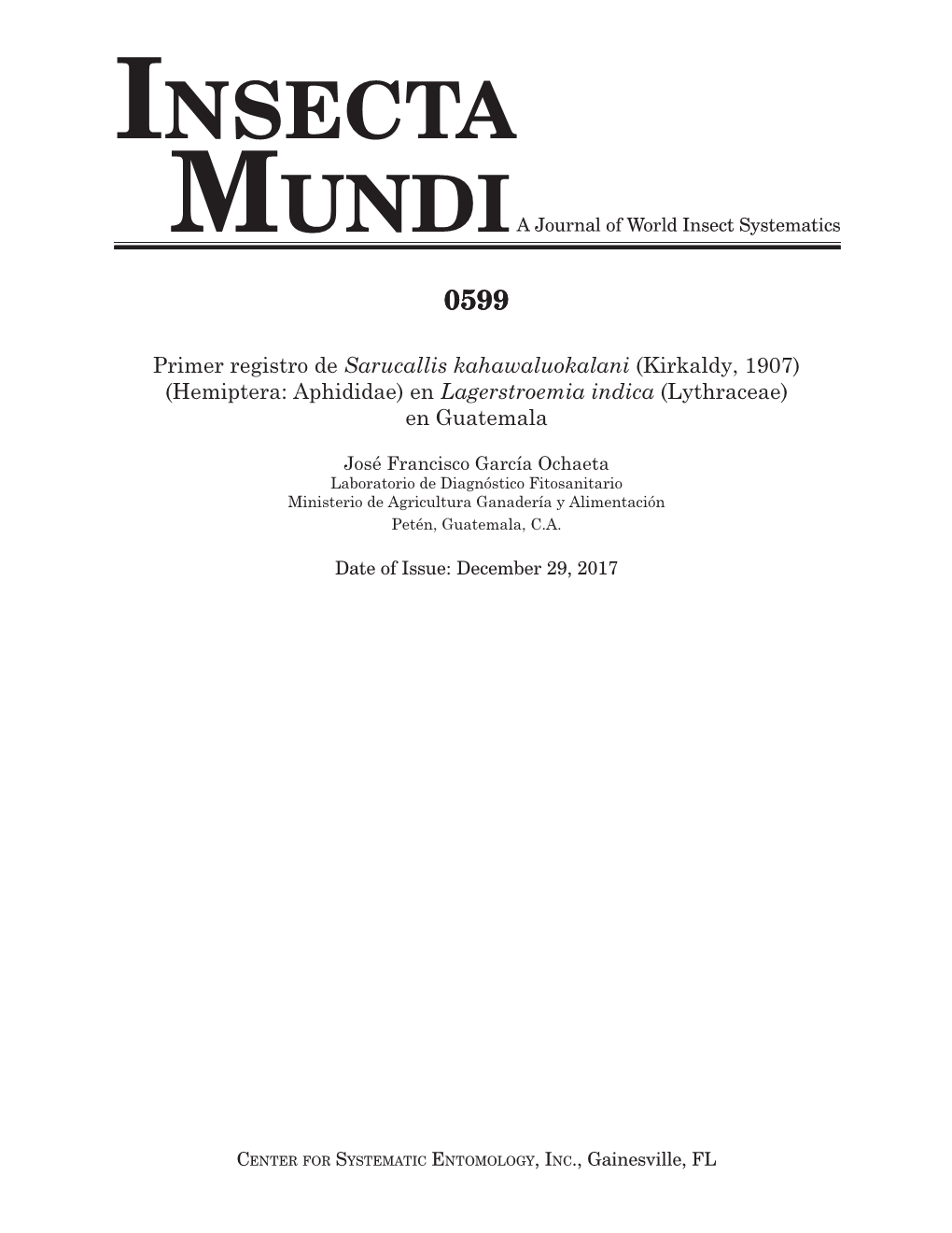 Insecta 2017 0599 1–3 Mundi a Journal of World Insect Systematics