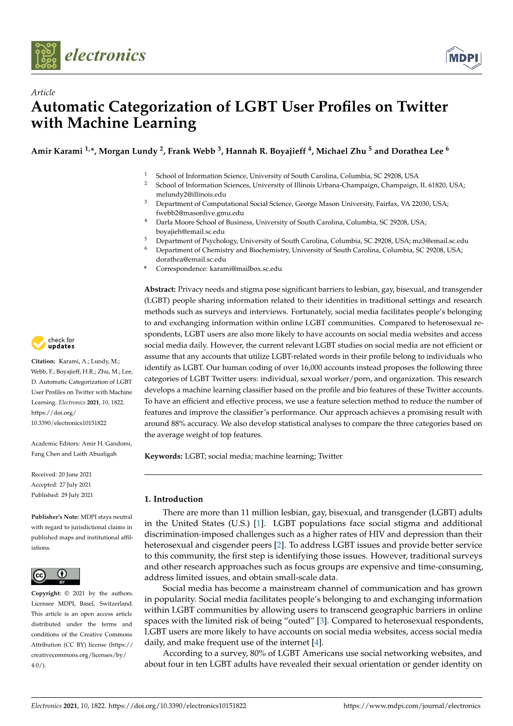 Automatic Categorization of LGBT User Profiles on Twitter with Machine Learning