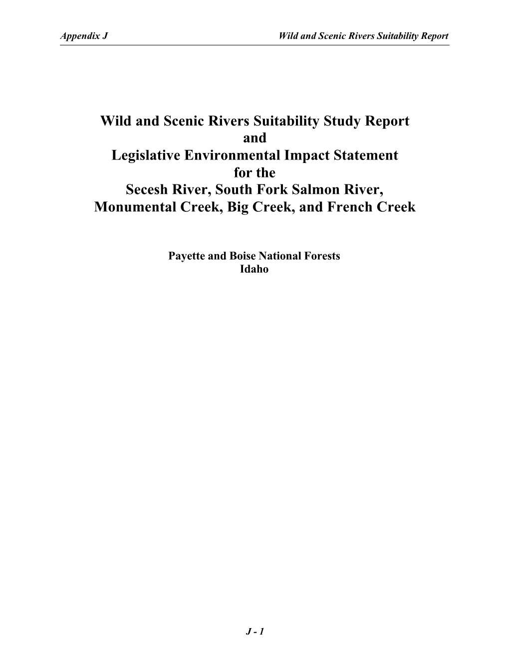 Wild and Scenic Rivers Suitability Study Report and Legislative
