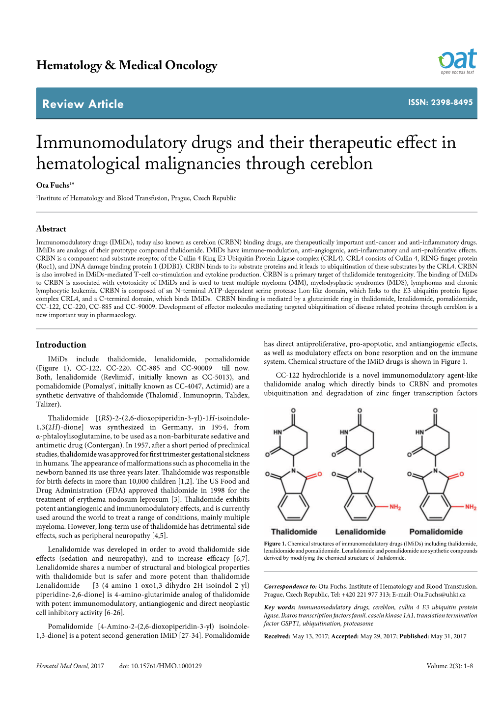 Immunomodulatory Drugs and Their Therapeutic Effect in Hematological Malignancies Through Cereblon