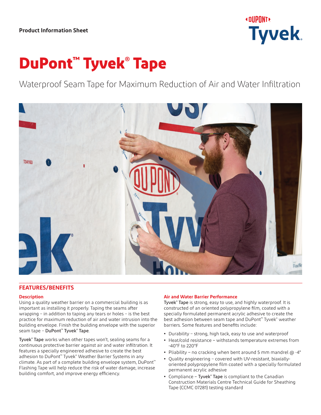 Dupont™ Tyvek® Tape Product Information Sheet