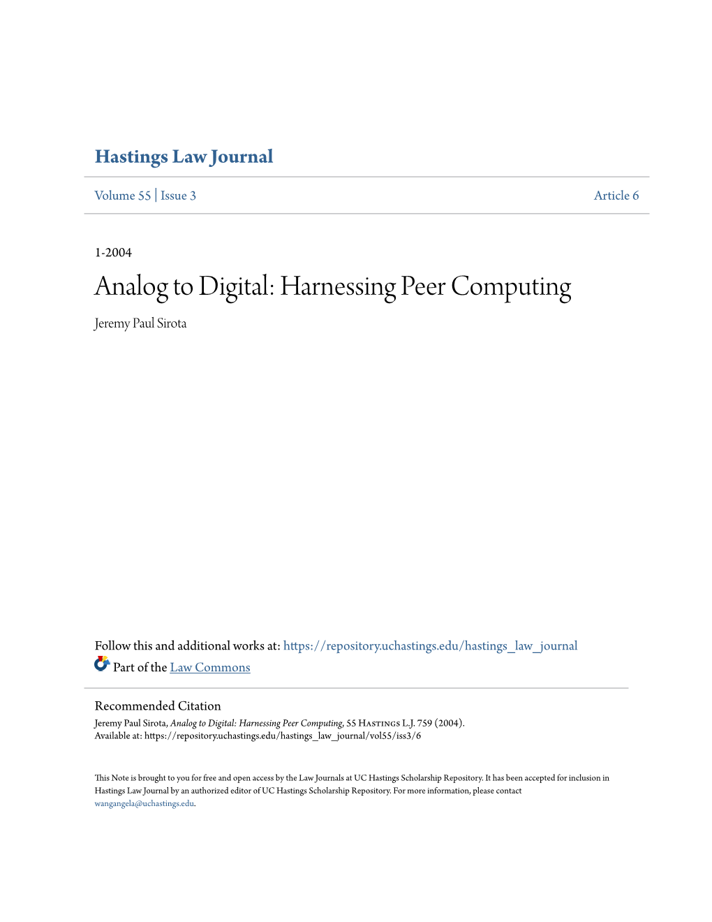 Analog to Digital: Harnessing Peer Computing Jeremy Paul Sirota