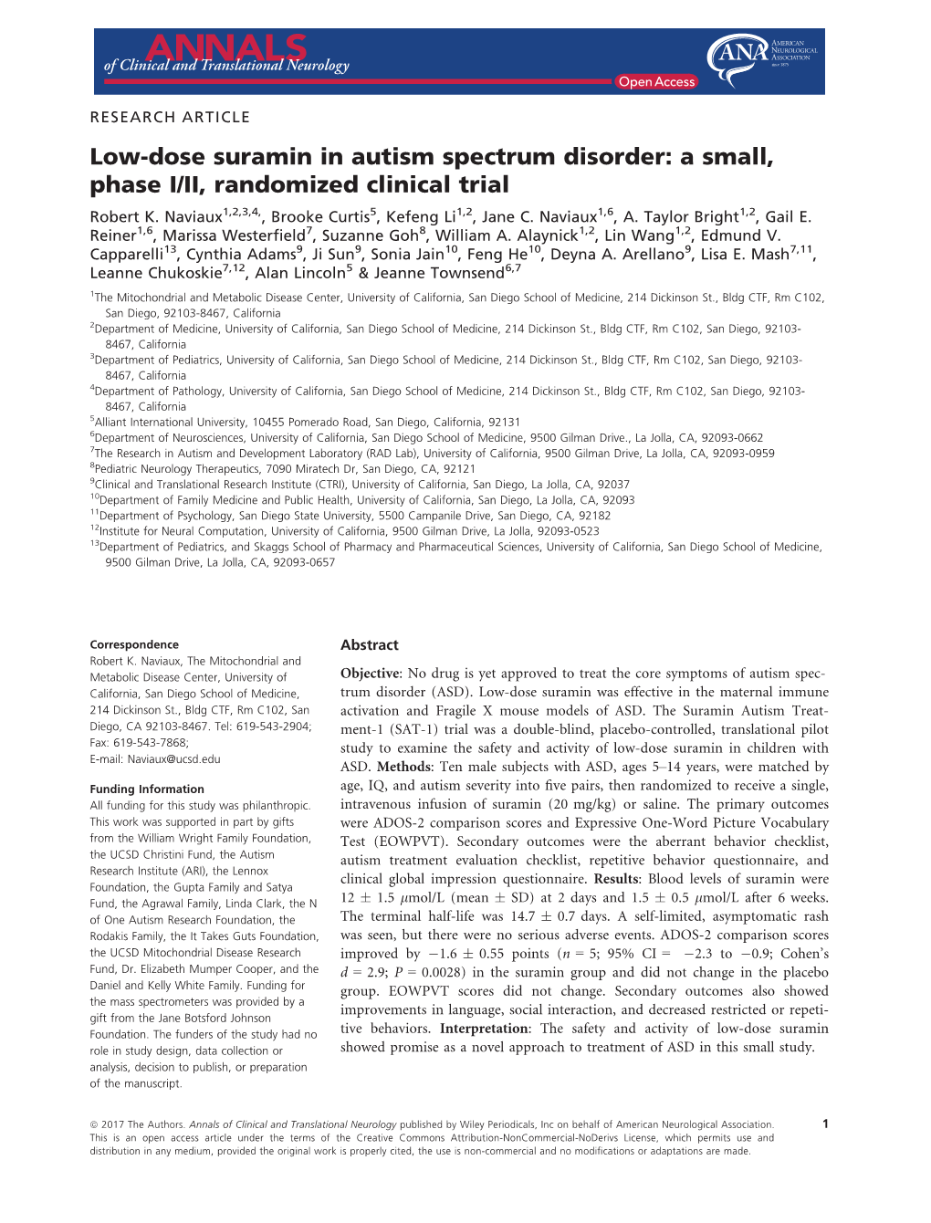 Low‐Dose Suramin in Autism Spectrum Disorder