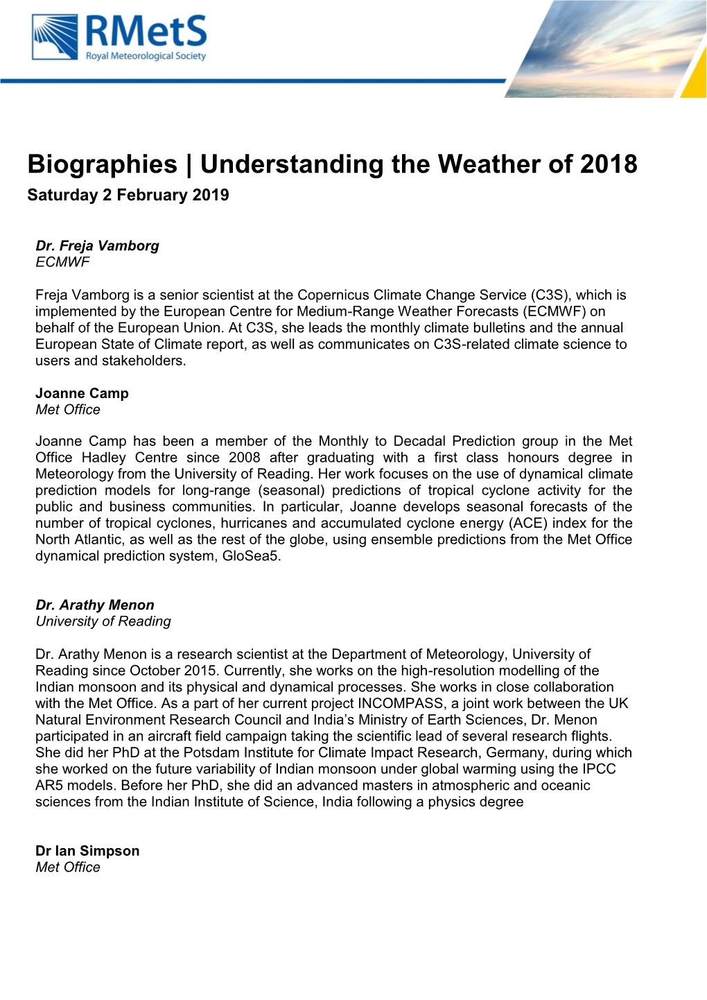 Biographies | Understanding the Weather of 2018