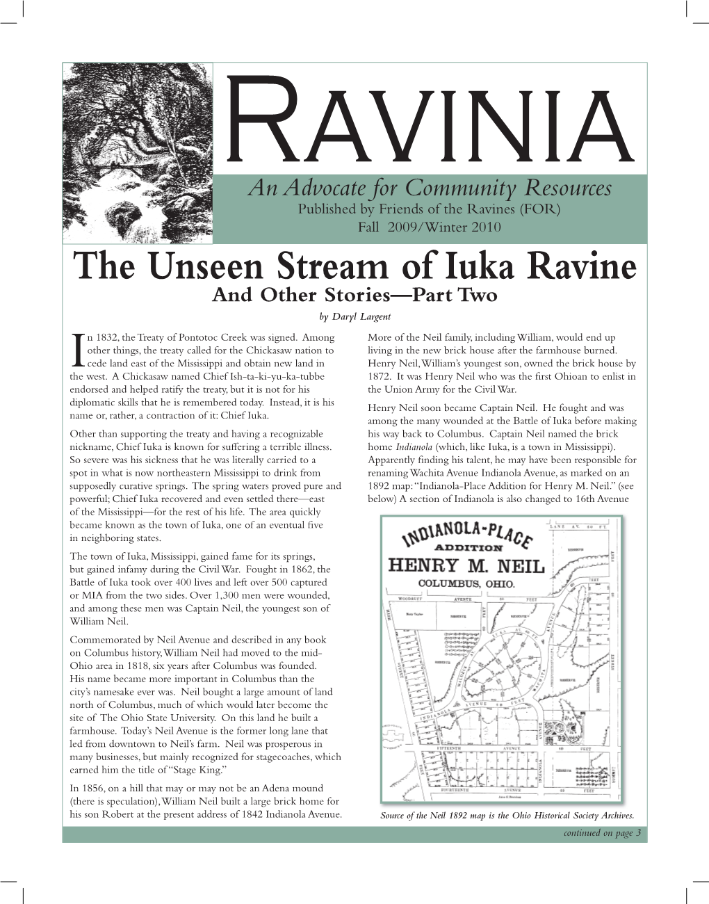 The Unseen Stream of Iuka Ravine and Other Stories—Part Two by Daryl Largent N 1832, the Treaty of Pontotoc Creek Was Signed